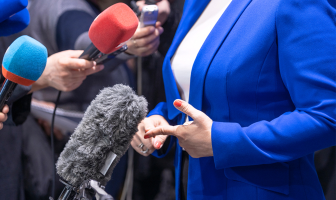 News Conference Or Media Interview. Public Relations Concept.